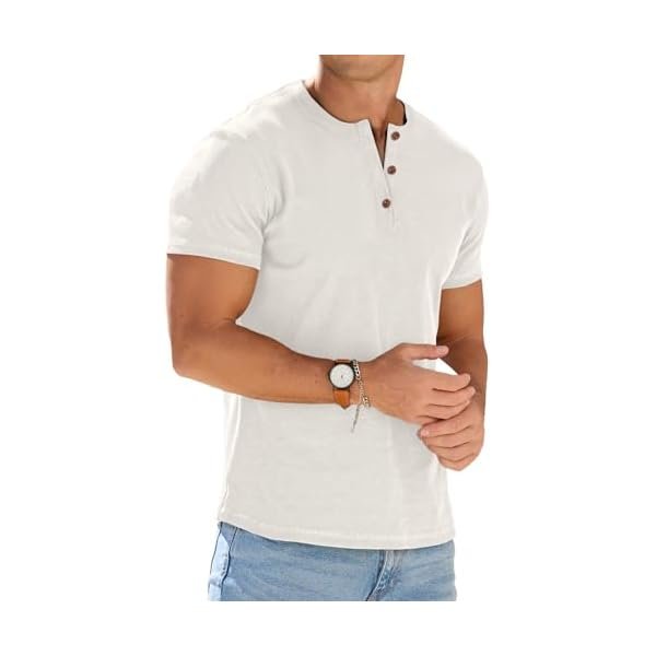 Mens Muscle Henley Shirts Lightweight Workout T-Shirt Gym Tee Athletic Short Sleeve with Button