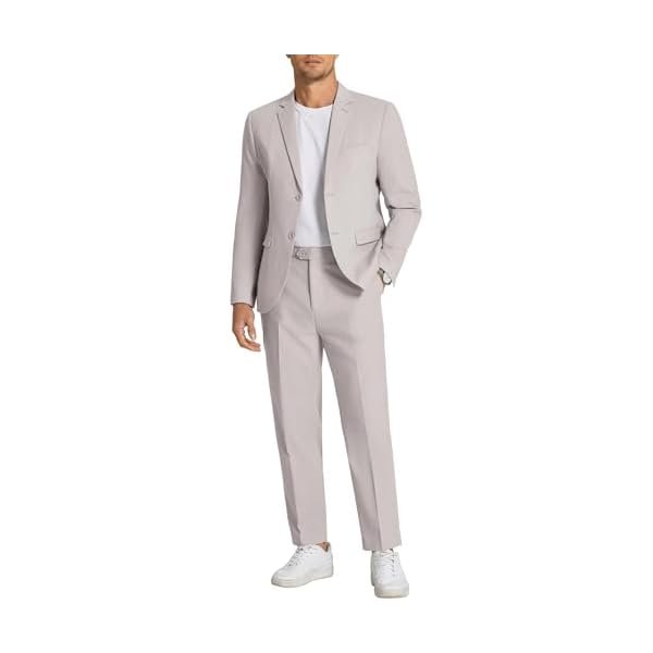 Men's 2 Piece Linen Suits Set Regular Fit Casual Linen Lightweight Suit Summer Beach Wedding