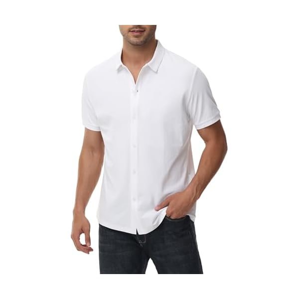 Men's Casual Stretchy Short Sleeve Button-Down Shirts UV50+ Moisture Untucked Dress Shirts
