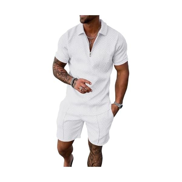 Mens Summer Track Suits 2 Piece Shorts Sets Short Sleeve Sweatsuit Outfits 1/4 Zip Golf Polo Shirts Loungewear