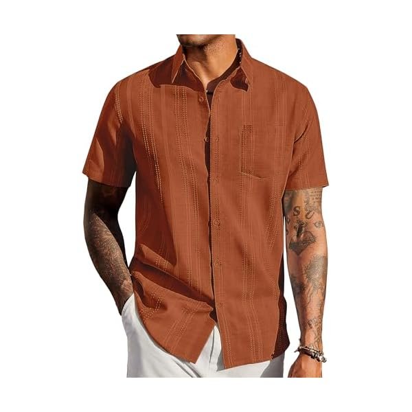 Men's Casual Button Down Shirts Short Sleeve Textured Shirt Summer Beach Shirts with Pocket