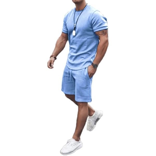 Men's Shirt and Shorts Set 2 Piece Outfits Fashion Summer Tracksuits Casual Sportwear Set