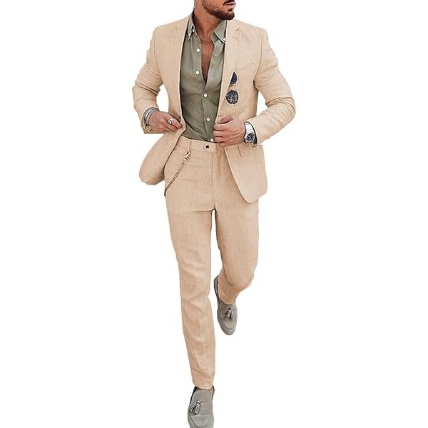 Mens 2 Piece Suit Linen Summer Top Blazer Pants Sets Beach Wedding Wear Vacation Prom Suits for Men