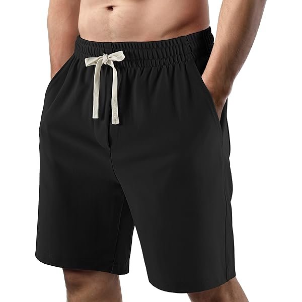 Mens Casual Shorts Outdoor Beach Shorts Elastic Waist Drawstring Athletic Shorts with Pockets for Running Vacation