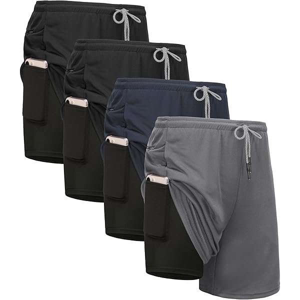 4 Pack Mens 2 in 1 Running Workout Shorts with Liner, Gym Athletic Quick Dry Sport Shorts with Pockets